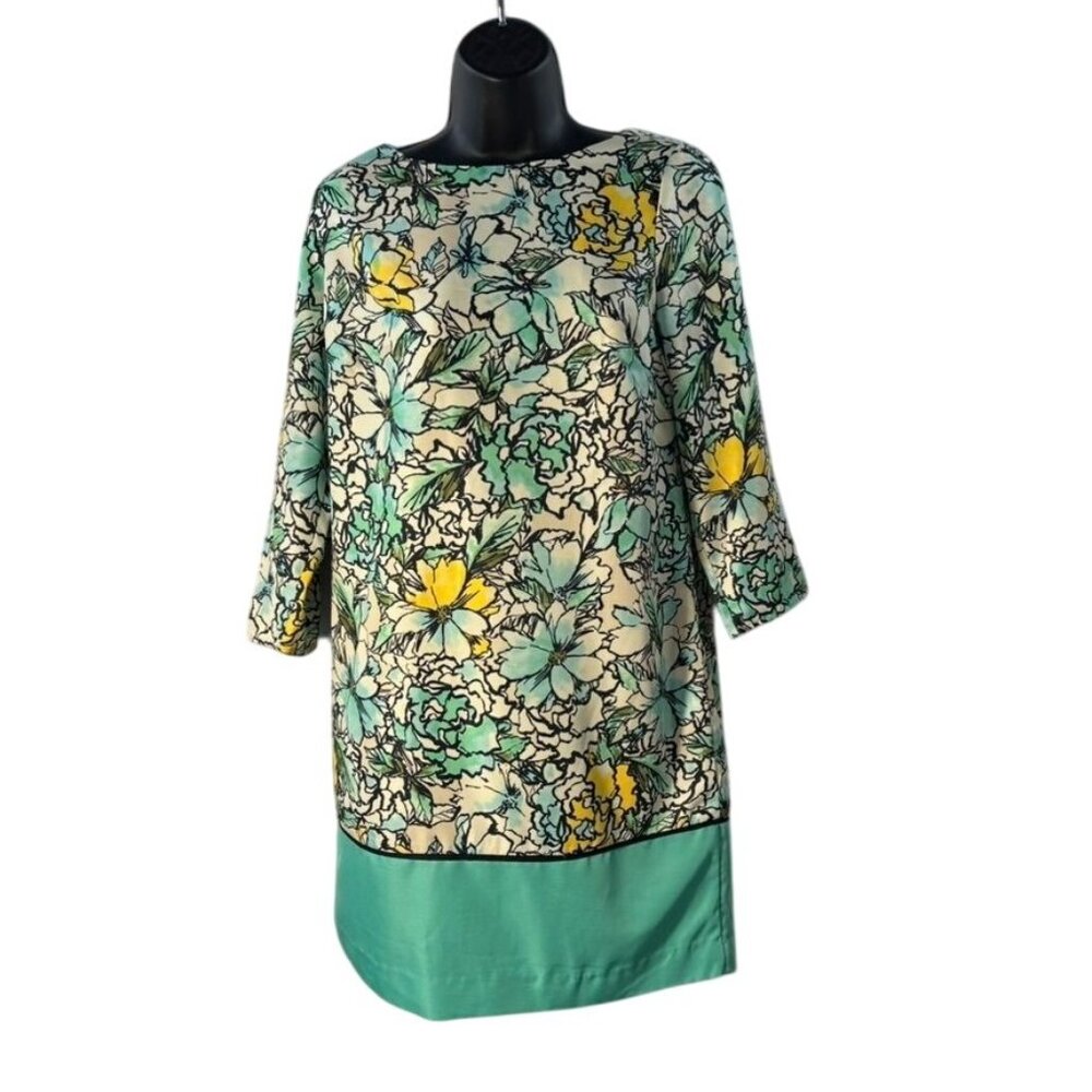 The Limited Womens Floral Print Tunic Dress S Green/Yellow Polyester 3/4 Sleeve